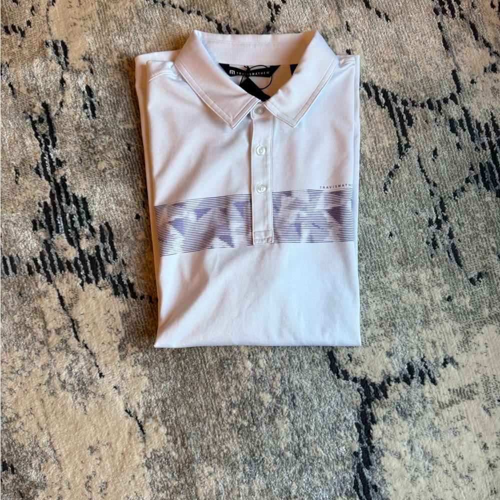 Travis Mathew White and Gray Polo Shirt